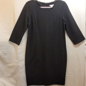 Chicos Black Ponte Sheath Dress 3/4 Sleeve Round Neck Size 1 Medium LBD Stretch